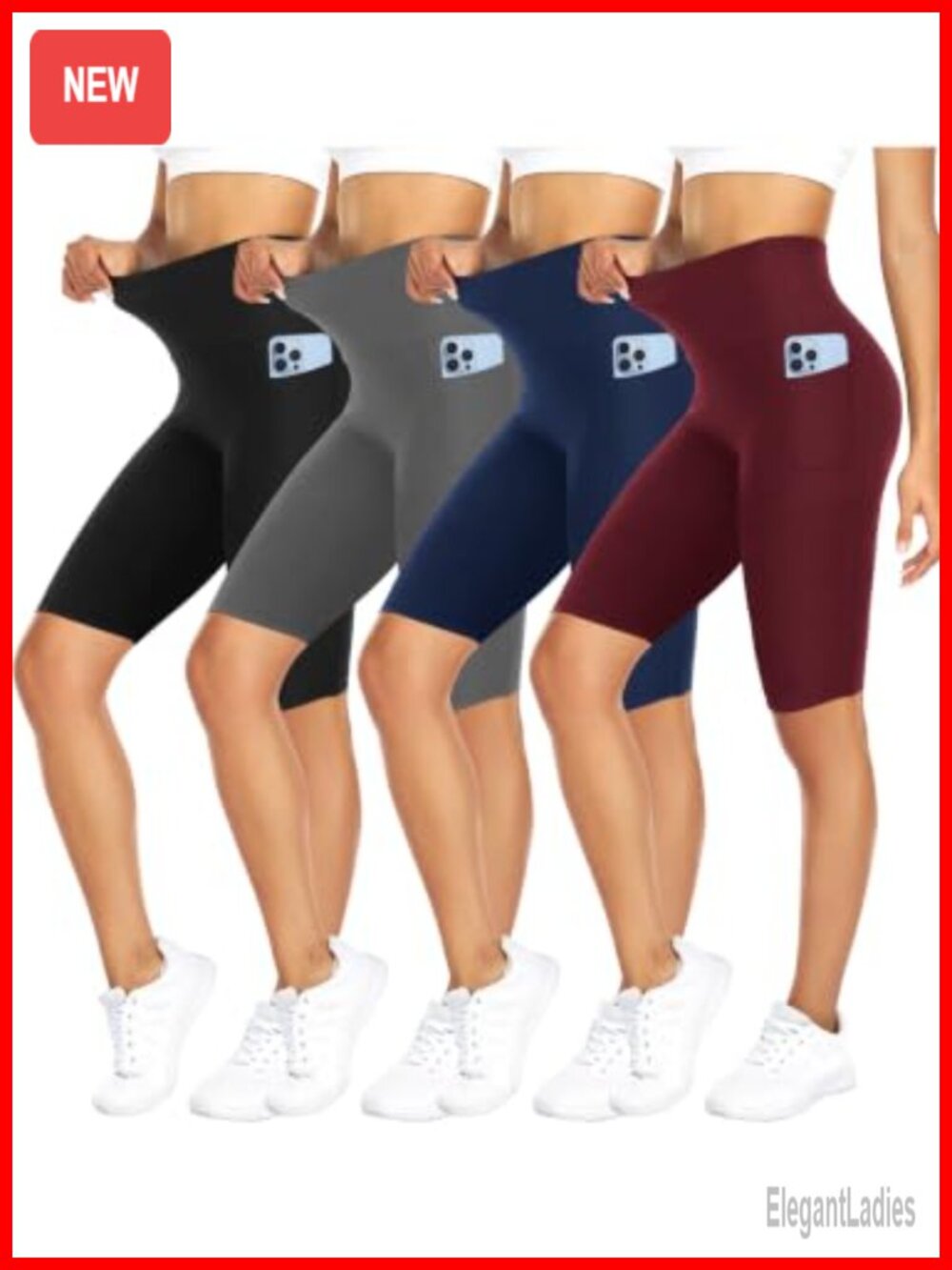 4 Pack High Waisted Biker Shorts with Pockets Women's Athletic Yoga